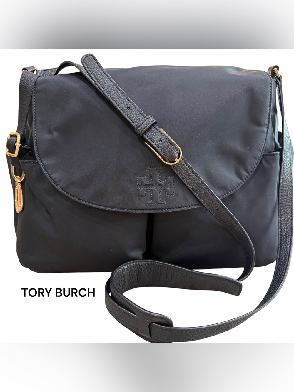 TORY BURCH Black Nylon Oversized Multi-Use Crossbody Shoulder Bag with Pockets!